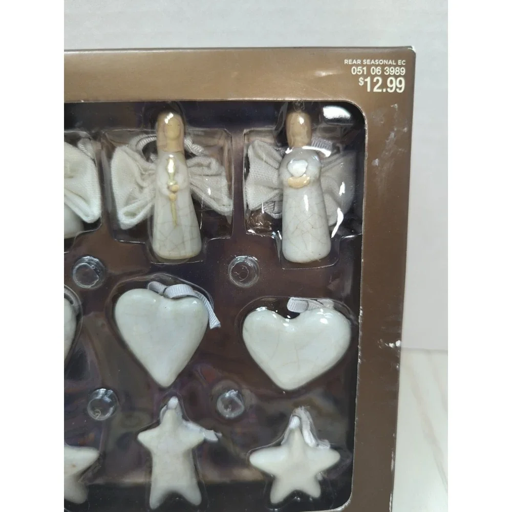 Christmas Blessings Target Hearts Angels mini ornaments aged crackle look white